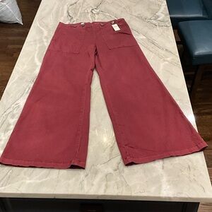 Anthropologie Kit High-Rise Wide-Leg Utility Trouser in Deep Red NWT